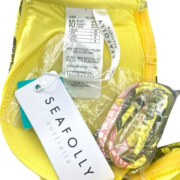 NWT Seafolly Women's Ring Front Bandeau Bikini Top Boheme Lime light US Size 6 - Picture 5 of 6